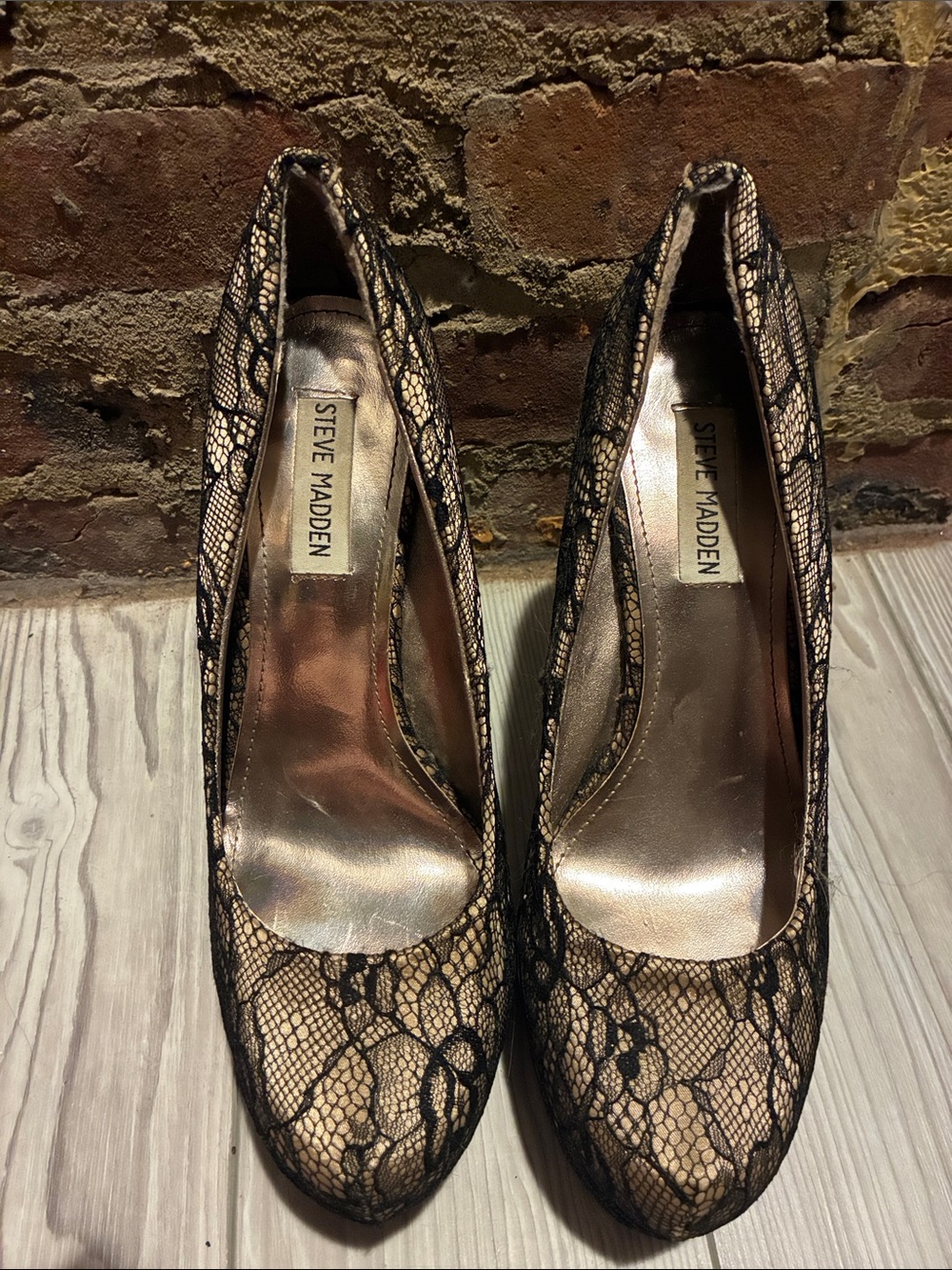 Steve Madden Black Lace Nude Platform High Heel Pump